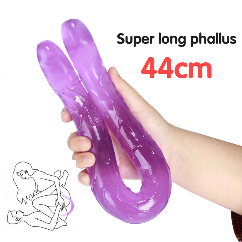 44cm weicher Jelly-Dildo Doppel Langer realistischer Dildo Schwanz lesbischer vaginaler Analplug Flexibler falscher Penis für Frauen Dildos Sexspielzeug